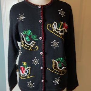 Vtg  B.P. Design ugly Christmas Cardigan animal print